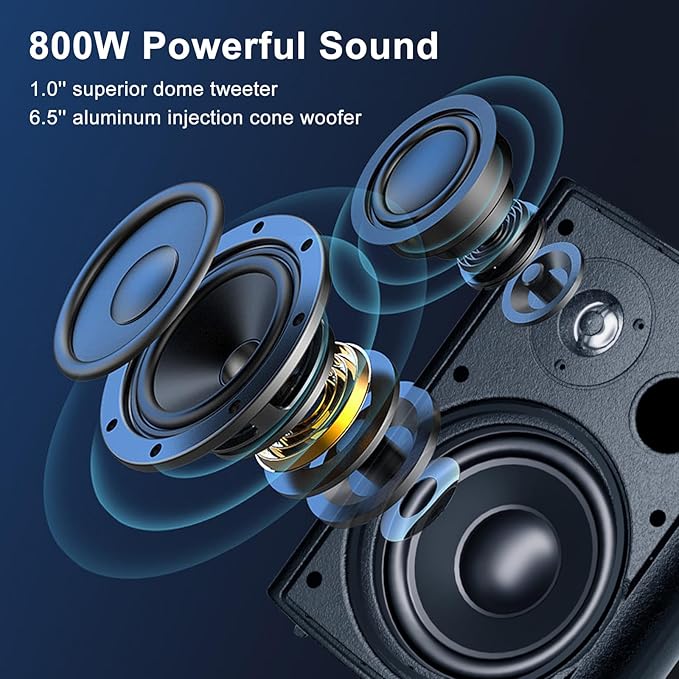 STUDIOFINIX 6.5 Inch Indoor Outdoor Speakers Wired Waterproof,Wall Mount Passive Speakers,800Watt Powerful Bass,for Home Patio Porch Garden Covered Deck (2Pairs, Black)