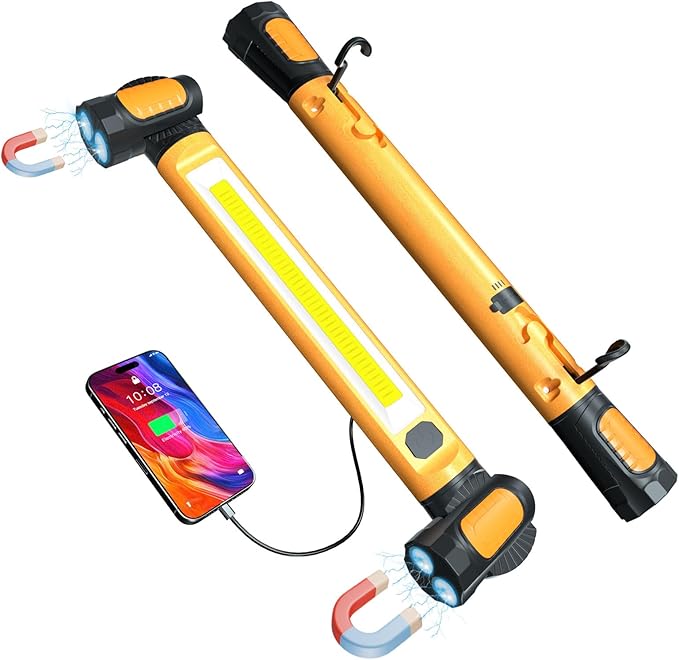 Work Light for Mechanic,3200LM LED Work Lights,5400mAh Rechargeable Magnetic Light bar,Portable Automotive Tools Underhood Light with Hooks for Car Garage Workshop Emergency,Gifts for Him, Yellow