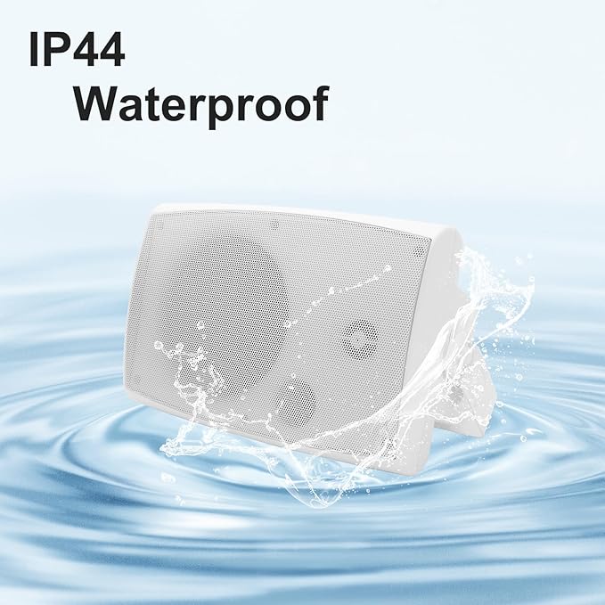 6.5 Inch Max 800W Outdoor Bluetooth Speakers Waterproof Wired with Multifunctional Amplifier Wall Mount Outdoor Speaker System for Patio Garden Poolside Home(4 Speakers,White)