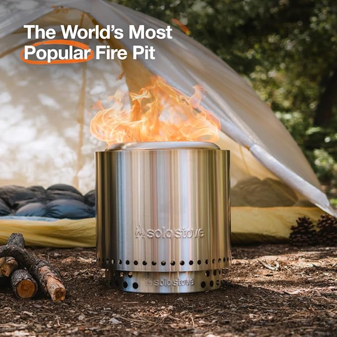 Solo Stove Ranger Essential Bundle | Ideal for 2–4 People | Smokeless Wood Burning Fire Pit with Stand, Lid & Ash Pan | Portable Outdoor Camping Stove, Stainless Steel, 15.25" H x 15" D