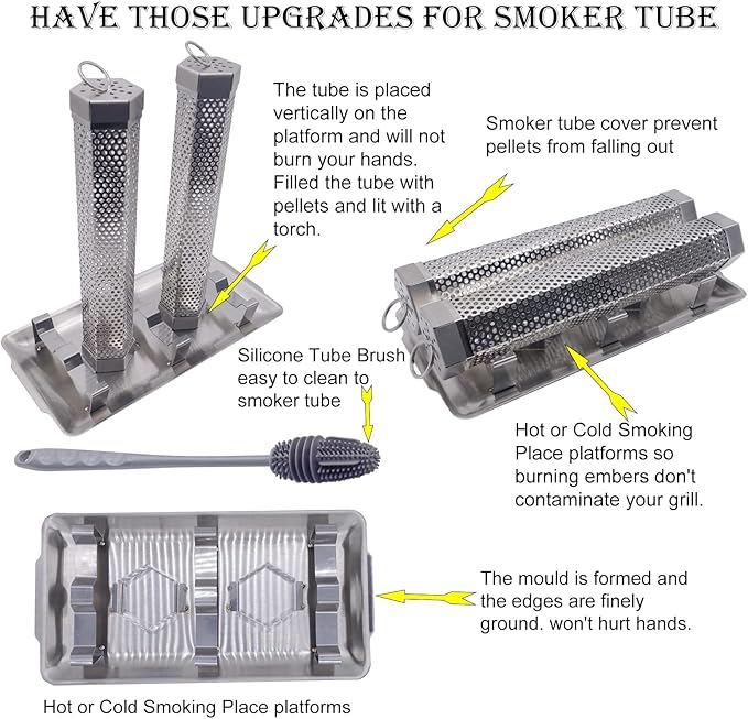 2-Pack 12" Pellet Smoker Tube - Smoke Tube for Pellet Smoker With a Stainless Steel Tray - 5 Hours of Billowing Smoke - Smoking Pip Works with Any Grill or Smoker (2 X 12" smoker tube)