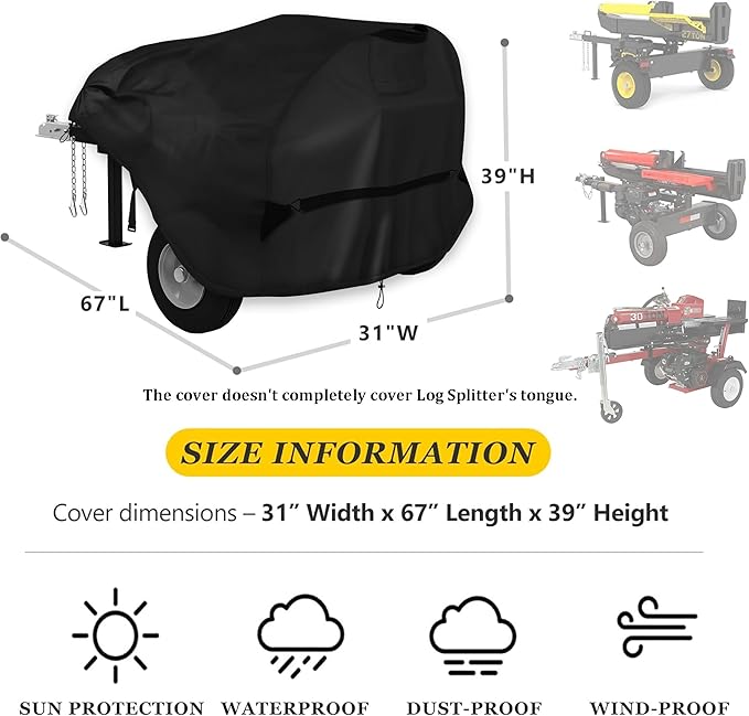 Log Splitter Cover for 30-37 Ton Gas-Powered Horizontal Log Splitters. Waterproof Outdoor All-Weather - Thickened and Tear-Resistant, Dustproof, Rainproof and UV-Proof