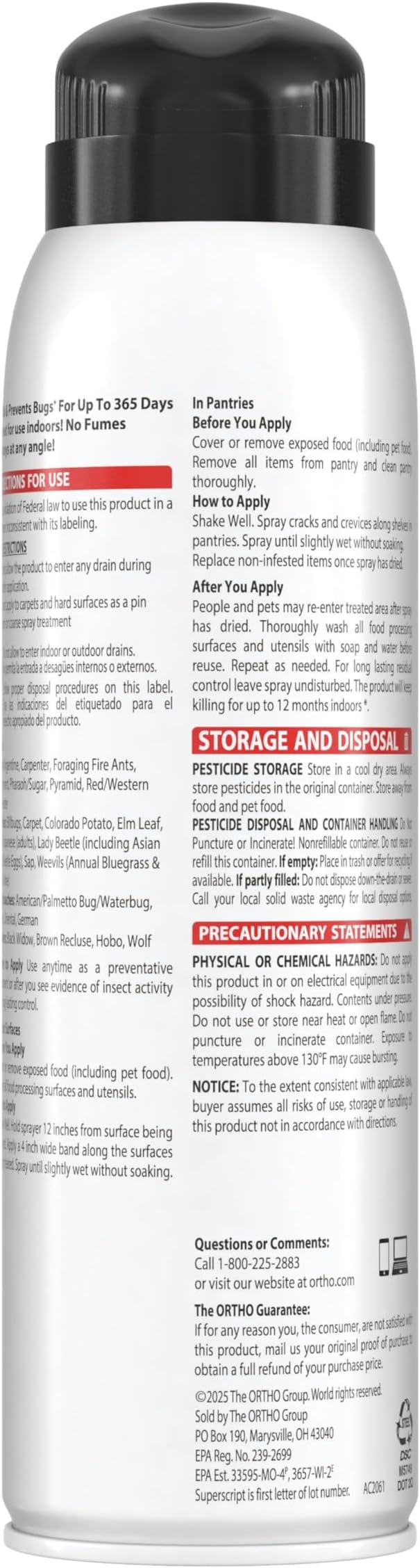Ortho Home Defense Max Ant, Roach and Spider1: Indoor Insect Spray, Kills Ants, Beetles, Cockroaches and Spiders (as Listed), No Fumes, 14 oz.