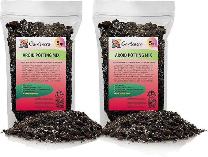 Premium Aroid Potting Mix - 10 Quart - Soil Free Blend for Aroids - Growing Medium for House Plants by Gardenera - (2 Bags of 5 Quart)