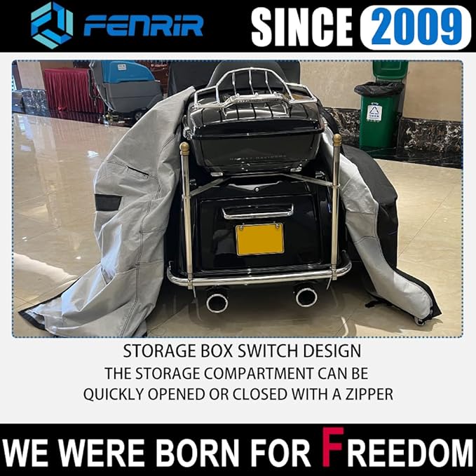 FENRIR 111" Trike Motorcycle Cover Waterproof Outdoor Storage Exhaust Pipe Anti-Scalding Antenna Hole Compatible with Harley Davidson Freewheeler TRI Glide Ultra Road Glide3 Trike Goldwing Roadmaster