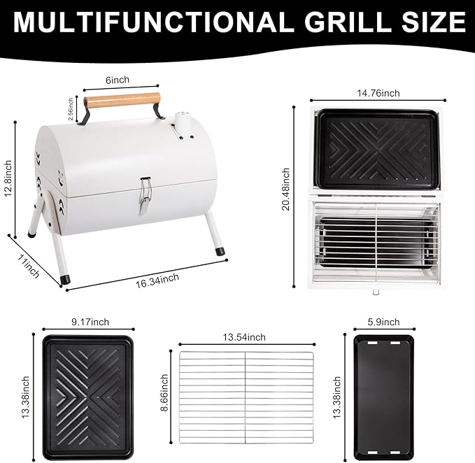 Supernal Tabletop Charcoal BBQ Grill,Portable Charcoal Grill,Small Folding Tabletop Grill for Outdoor Cooking Camping,Picnics,Backyard,Balcony-White,2 Carbon Tank,2 Baking Net,1 Baking Pan