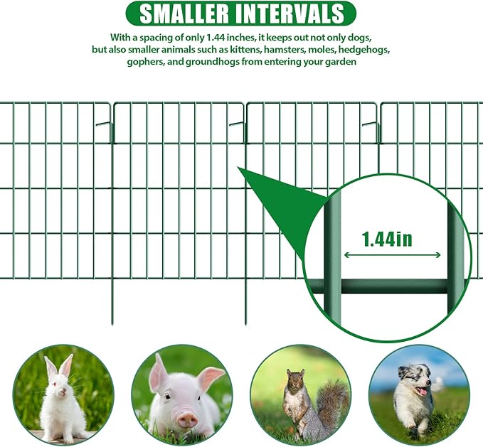 30 Pack Decorative Garden Fence Total 32.5ft (L) x 24in High 1.44" Gap Metal Wire Rustproof Small Animal Barrier Fence Easy Assembly Patio Yard Seedlings Protection Fencing Border Green
