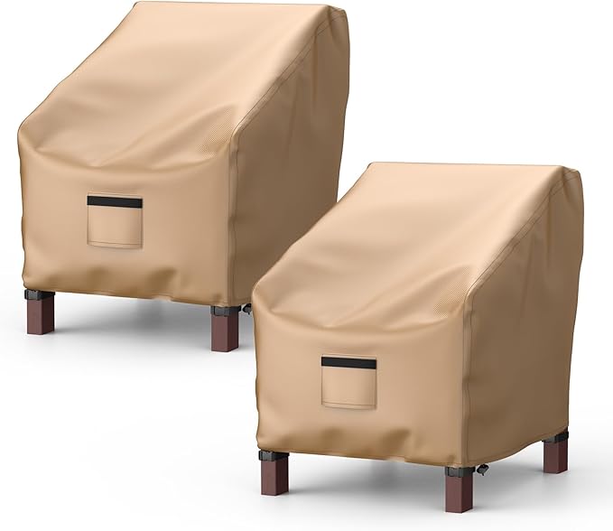 Patio Chair Covers for Outdoor Furniture Waterproof 2 Pack, Lawn Chair Covers 600D Heavy Duty Oxford Cloth, Large Covers for Lounge Lawn Deep Seat 30" W x 27" D x 36" H-Brown