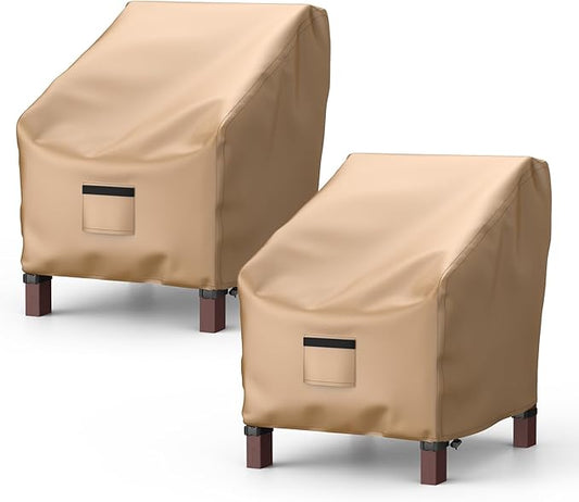 Patio Chair Covers for Outdoor Furniture Waterproof 2 Pack, Lawn Chair Covers 600D Heavy Duty Oxford Cloth, Large Covers for Lounge Lawn Deep Seat 30" W x 27" D x 36" H-Brown