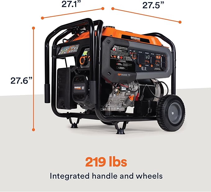 Generac 12,500/9,500-Watt Tri-Fuel Portable Generator - Electric Start - Gas, Propane or Natural Gas - Home Backup, Jobsite, or RV - Quiet Operation - Long Runtime - 50-State Compliant
