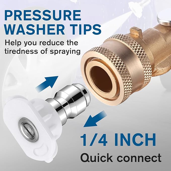 1/4 Inch Pressure Washer Nozzle Tips Quick Connector 2.5 Gpm 4000 Psi Power Washer Spray Tips Set for Home Car Patio Driveway(White,10 Pack)