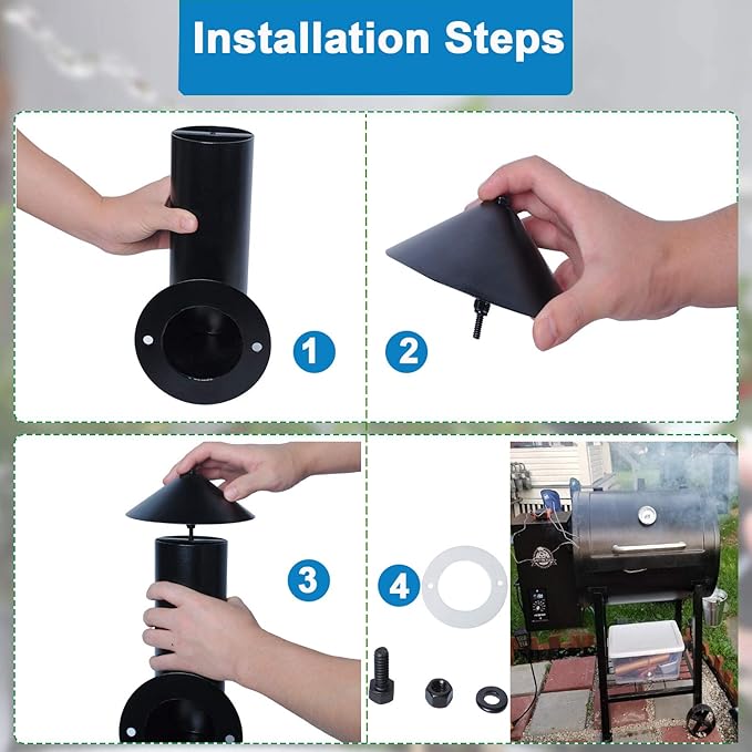 ππππ ππ½ππππ
ππ
Pellet Grill Smoke Stack Chimney Replacement for Pit Boss Traeger Camp Chef, Replacement Stack Smoker Kits with Umbrella, Gasket, Screw, Locking Washer & Washer