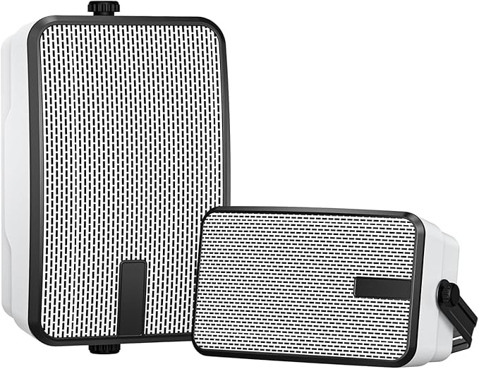 400W AC-Powered Outdoor Bluetooth Speakers | Wireless Sync 100+ Speakers | IPX5 Waterproof Wall Mount | for Party, Patio, Porch, Garage (Pair, White)