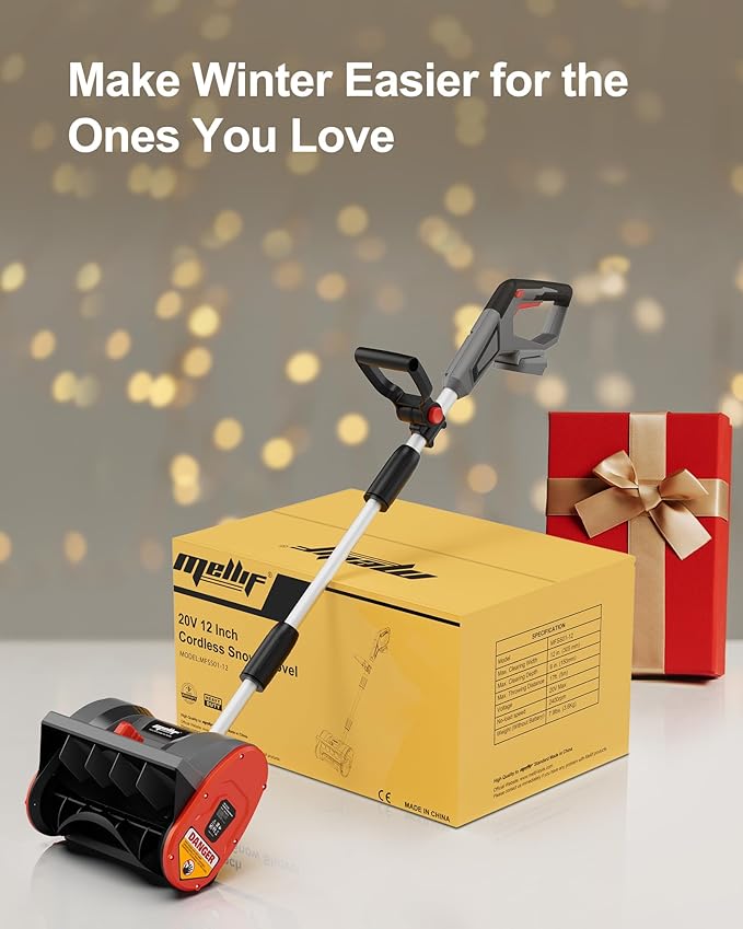 Mellif Cordless Snow Shovel, 12-Inch Brushless Snow Blower Compatible with DeWalt 20V MAX Battery, Includes 4.0Ah Battery & Charger Kit, Lightweight with Adjustable Chute (Gray for Dewalt)