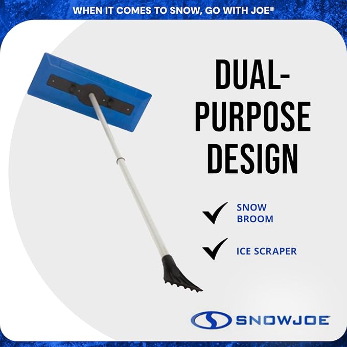 Snow Joe 18" Telescoping Snow Broom & Ice Scraper for Car Windows, No-Scratch Foam Brush - Long and Extendable Ice Removal Tool for Window and Windshield - Automotive Cleaning Accessories, SJBLZD