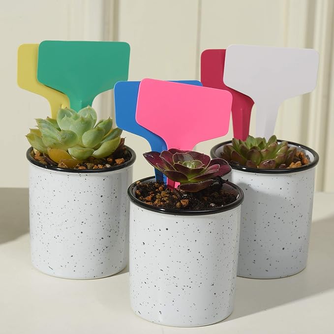 150 Pcs T-Type Plant Labels with a Pen, Waterproof Plastic Plant Tags Nursery Garden Markers, 6 x 10cm, 6 Colors