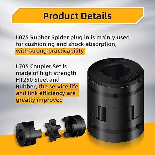 1/2" to 3/4" L075 Flexible 3-Piece L-Jaw Coupling Coupler Set & Rubber Spider, Log Splitter Pump Coupler for Log Wood Splitter Hybrid Equipment