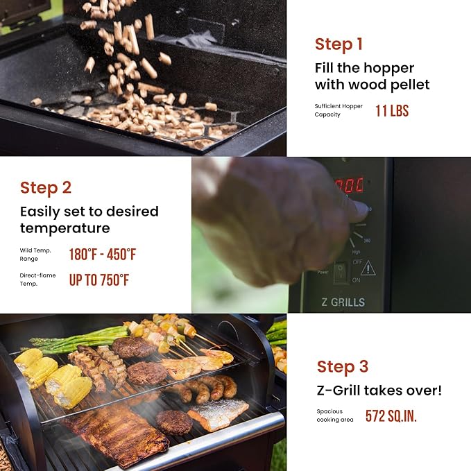 Z GRILLS Wood Pellet Grill Smoker with PID Controller, 8-in-1 Master Sear BBQ Grill, Auto Temperature Control, Huge Storage Cabinet Side Shelf with Tool Hooks, 572 sq in Cooking Area for Outdoor, 600D