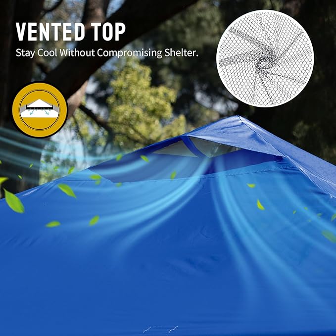 CROWN SHADES 12x12 Pop Up Canopy Outside Canopy, Patented One Push Tent Canopy with Wheeled Carry Bag, Bonus 8 Stakes and 4 Ropes, Blue