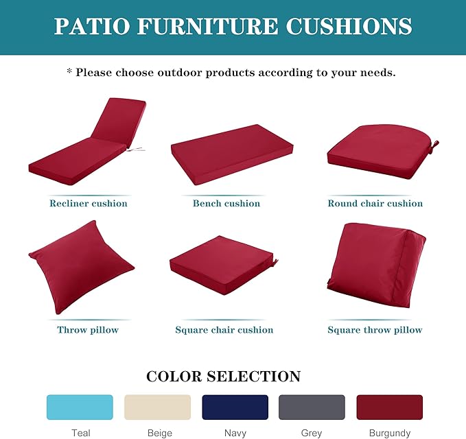 Chaise Lounge Cushion Outdoor, Waterproof and Stain-Resistant Lounge Deck Reclining Chair Cushions for Patio Furniture Lawn Pool Resort Hotel, 80x26x3 Inch, Set of 4, Burgundy