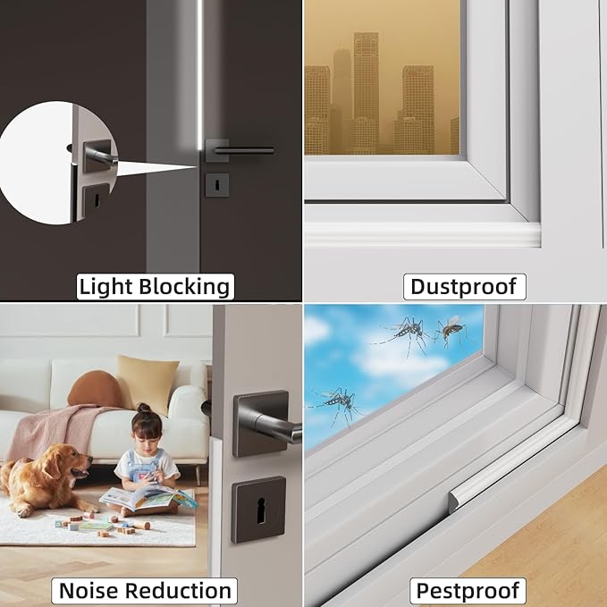 1 Pack*16.4 Ft Self-Adhesive Wedge Foam Window Weather Stripping Door Seal Strip, Soundproof Exterior Front Door Frame Gap Filler, Draft Stopper Foam Tape Noise Light Blocker (White)