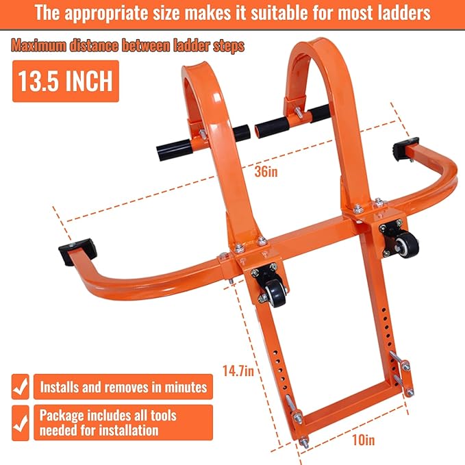 2 in 1 Ladder Hooks for Roof Ridge Heavy Duty Steel Ladder Roof Hook with Rubber Grip T-Bar for Damage Prevention, Extension Ladder Stabilizer 550 lbs Load Capacity