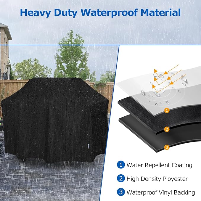 SunPatio BBQ Grill Cover 63 Inch, Outdoor Heavy Duty Waterproof Gas Barbecue Cover, Compatible for All Weber Genesis 300 Series, Compared to Weber 7757, 63" W x 25.6" D x 43.4" H