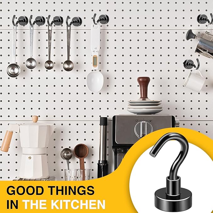DIYMAG Magnetic Hooks for Hanging Cubicle Accessories, 30lbs 2025 Cruise Cabin Ship Essentials N52 Magnetic Hook Heavy Duty Strong Magnets Fridge for Classroom Beach Kitchen Grills 10 Pack Black