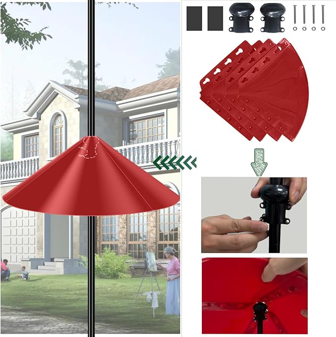 19 Inch Wide Black Squirrel Baffle - Ideal for Bird Feeder Poles, Outdoor Pole Mount Stoppers, and Shepherd’s Hooks Red