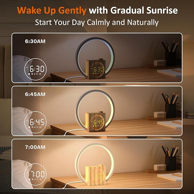 Sunrise Alarm Clock for Heavy Sleepers: White Noise Machine 12 Light Colors, 30 Sleep Sounds, 10 Soft Wake-Up Sounds - Wake up Light with Touch Control for Bedrooms, Yoga, Meditation & Relaxation