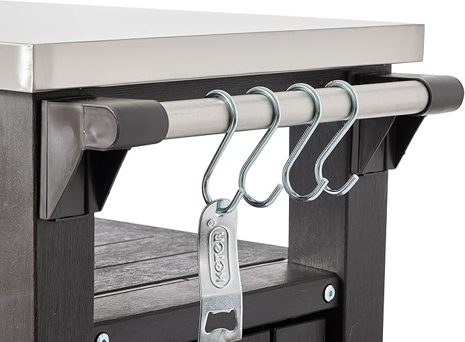 Keter Outdoor Grill Prep Table & Serving Cart, Stainless Steel Top, Unity, 40 Gal, Brown - Portable Bar Table and Cooking Accessory for Pool, Patio, Lawn, and Backyard