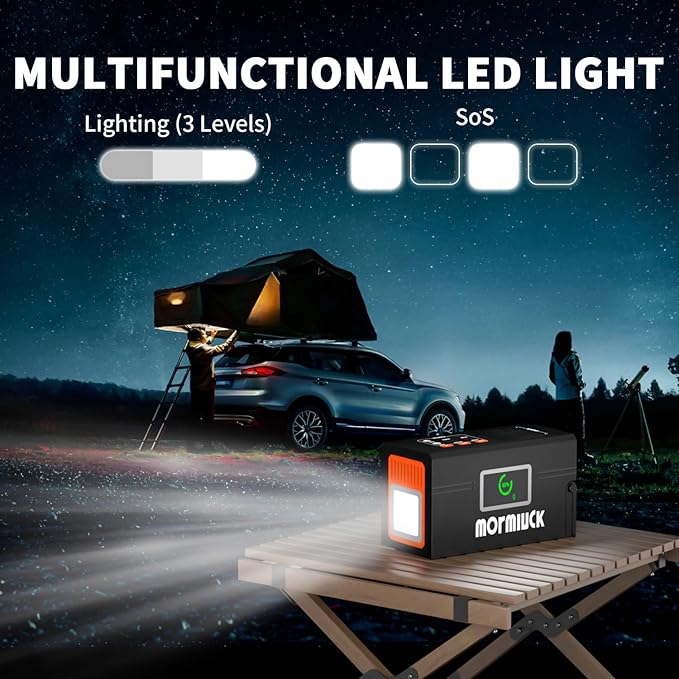 Portable Charger for Laptop, mormluck 88.8wh/127w (Peak 150w) Portable Power Station with Ac Outlet, Led Lights For Power Outage Hurricane Camping Emergency Backup