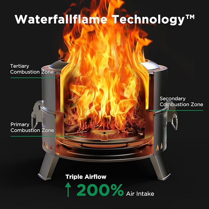 Ciays Smokeless Firepit, 19 Inch Fire Pit for Camping with Patented Technology, Portable Fire Pit for Outside with Steel Grill Rack, Fire Poker, and Bag, Easy Setup and Storage, Wood Burning