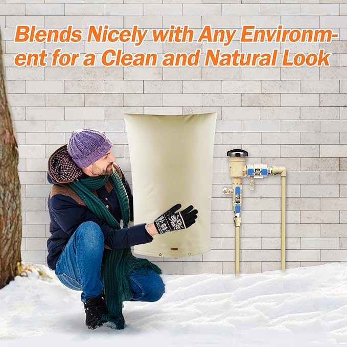 TOHONFOO Backflow Preventer Pipe Insulation Cover (5°F) - Irrigation Sprinkler Valve Insulated Pouch - Water Well Pump Cover - Sturdy 5 Layers for Winter Freeze Protection, 22" W x 34" H, Beige