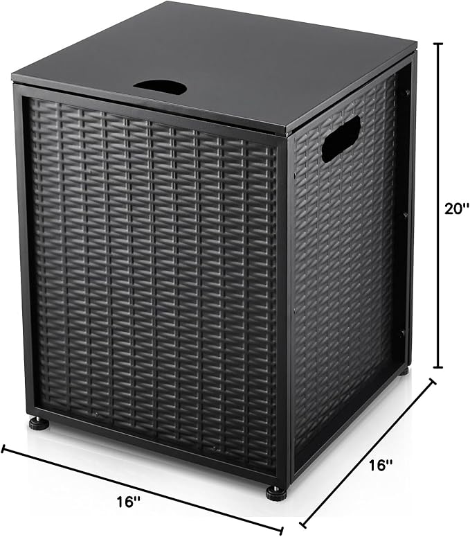 Propane Tank Hideaway Table for Gas Fire Pits - 20 lbs Propane Tank Storage Side Table for Gas Fire Pit, Gas Grill, Griddle, and Propane Stoves (Black)