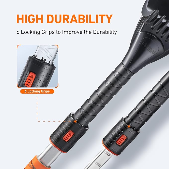AstroAI 62.4" Ice Scrapers for Car Windshield and Extendable Snow Brush with Foam Grip and 360° Pivoting Brush Head for Christmas Car Auto Truck SUV(Orange)