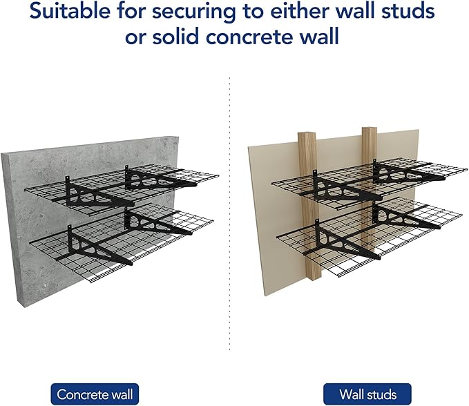 FLEXIMOUNTS 2-Pack 2x4ft 24-inch-by-48-inch Wall Shelf Garage Storage Rack Wall Mounted Floating Shelves, Black