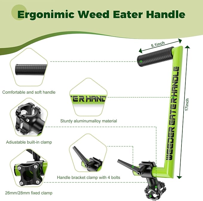 Upgraded Weed Eater Handle, Ergonomic String Trimmer Handle with Adjustable Shoulder Strap and Clamp, Weedeater Handle Extension for Lawn Care, Landscaping, and Yard Trimming Edging