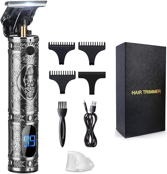 Suttik Hair Trimmer for Men, Professional Hair Clippers for Barber, Beard Trimmer for Men, Cordless Edgers Clippers, Ornate Knight T-Blade Close Cutting Trimmer with LCD, Gray