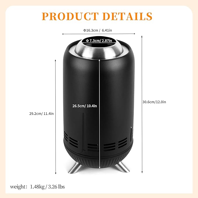 XL Tabletop Fire Pit | Outdoor Black Mini Fire Pit for Camping Bonfire| Stainless Steel Secondary Combustion Camping Stove Low Smoke Fueled by Pellets and Wood with Travel Bag,30.6x16.3cm