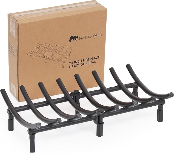 24 Inch Fireplace Grates of Metal, Solid Round Steel 3/4" Bar Grate for Fire Pit, Firewood Stove Log Holder Rack