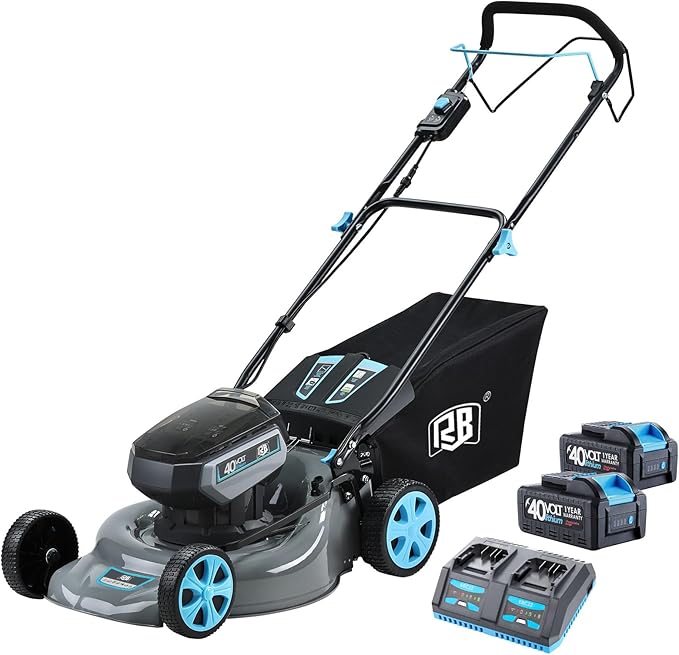 RB 80V Battery Power Lawn Mower 21IN Cordless 7 Cutting Heights Adjustable Lawnmower Brushless Motor Low Noise 4 in 1 Push Mower with Fast Charger and 2 x40V 4.0AH Battery