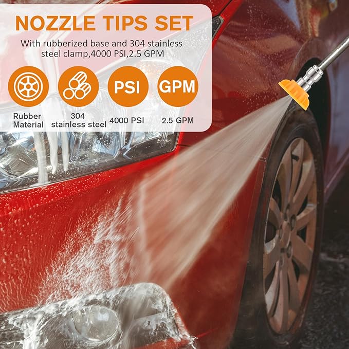 1/4 Inch Pressure Washer Nozzle Tips Quick Connector 2.5 Gpm 4000 Psi Power Washer Spray Tips Set for Home Car Patio Driveway(Yellow,10 Pack)