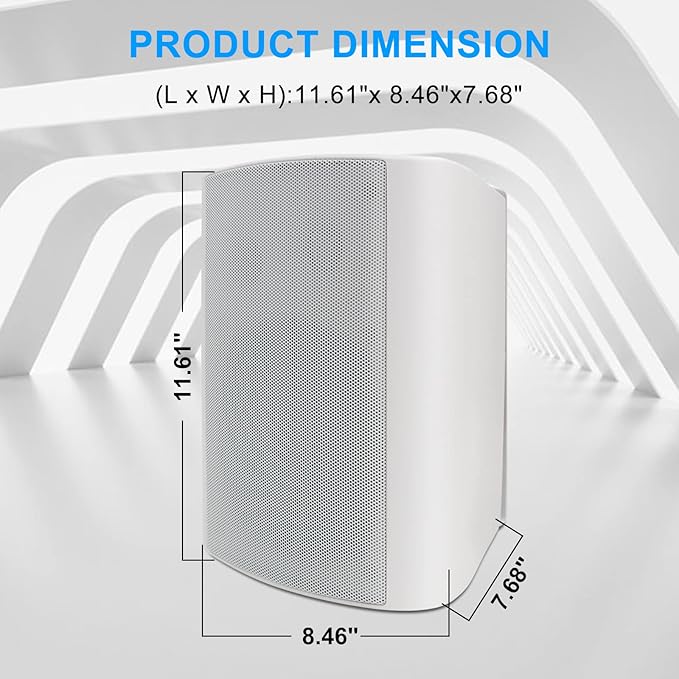 STUDIOFINIX 6.5 Inch Passive Indoor Outdoor Speakers Wired Waterproof with 800Watts, Wall Mount Speaker,for Patio,Covered Porch,Deck,Poolside(4 Speakers,White)