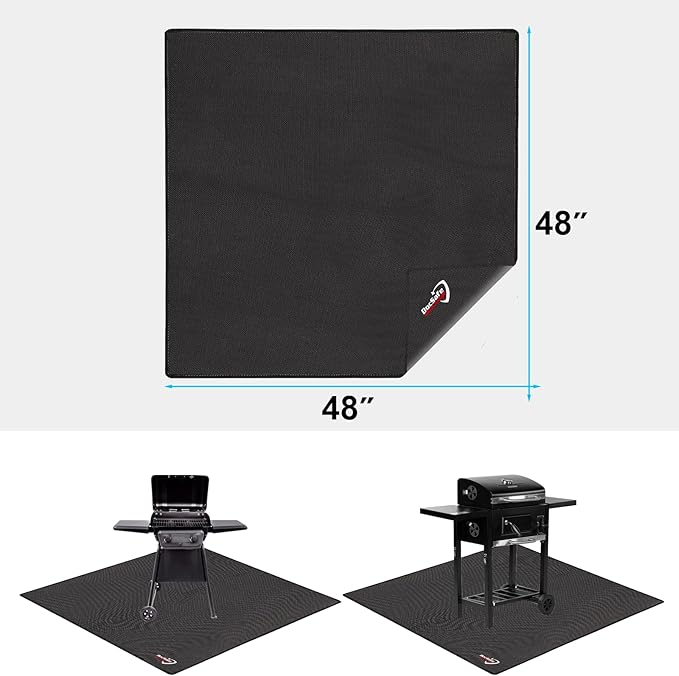 DocSafe Large Under Grill Mat 48" Square Fire Pit Mat,4 Layers Fireproof Grill Pads Protect for Deck,Patio,Outdoor Charcoal,Smokers,Wood Floor,Indoor Fireplace,Reusable Oil-Proof&Waterproof,Black