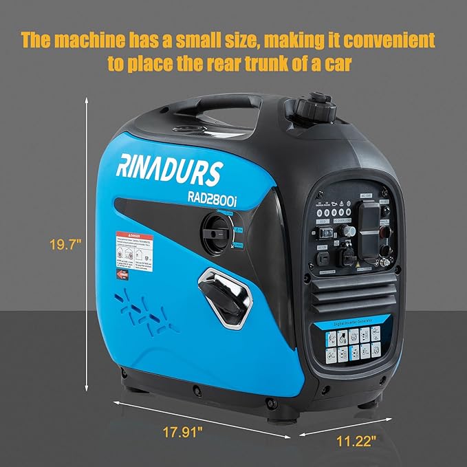 2800 Watt inverter generator, quiet and portable, suitable for home backup power, outdoor camping, and construction sites.EPA Compliant
