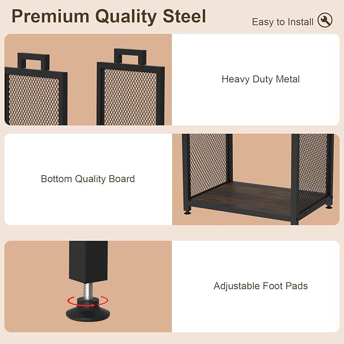 Firewood Rack for Indoor, Heavy Duty Fire Wood Racks Holder, 17.32" Metal Wood Storage Log Holder with Leather Carrier, Small Firewood Stand for Fireplace Patio Deck, Black