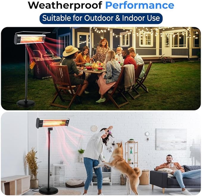 SereneLife Infrared Patio Heater, Electric Patio Heater for Indoor/Outdoor Use, Portable Stand Heater with Remote Control, 1500 W, for Restaurant, Patio, Backyard, Garage, Decks (Black)