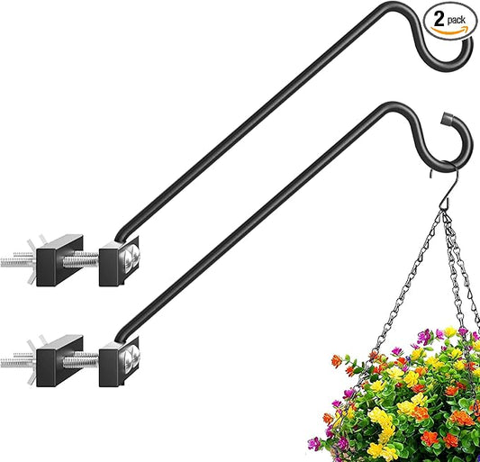 12-Inch 2 Pack Deck Bird Feeder Hanger for Railing, Outdoor Decor Plant Hanger, Balcony Railing Hook - 22LB Capacity - for Hanging Plants, Bird Feeders, Lanterns, Wind Chimes