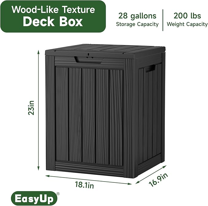 28 Gallon Outdoor Storage Box, Resin Waterproof UV-Resistant Deck Box, Reinforced Stability for Patio, Garden, and Poolside, Striped Black